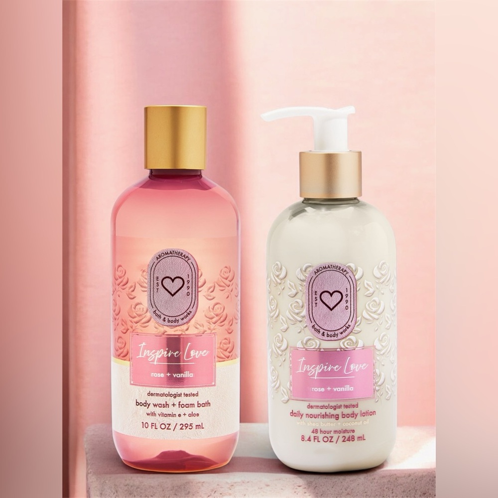 Bath & Body Works Inspire Love Rose+Vanilla Body Wash and Lotion Set of 2pc New